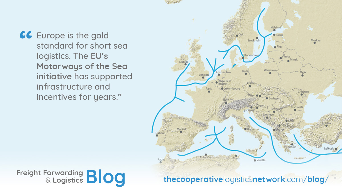 Map showing short sea shipping routes in Europe
